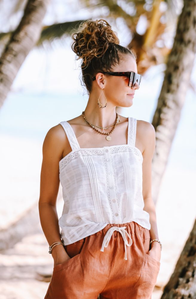 Bohemian White Lace Cami Adjustable Straps Cotton Summer Style – Tonketti