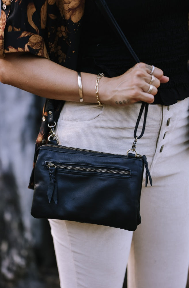Mystic Pouch Bag, Boho Style Black Leather
