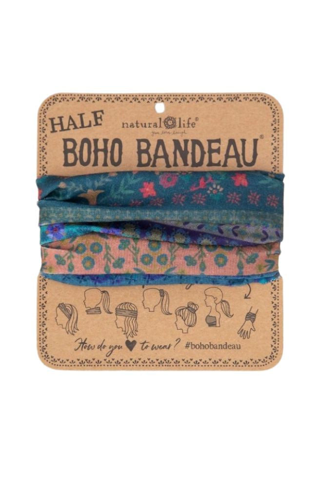 Boho Bandeau Half Folk Floral Border T, Stretch Knit Headband