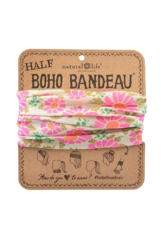 Boho Bandeau Half Ditsy Floral Vintage Cream, Stretch Knit Headband