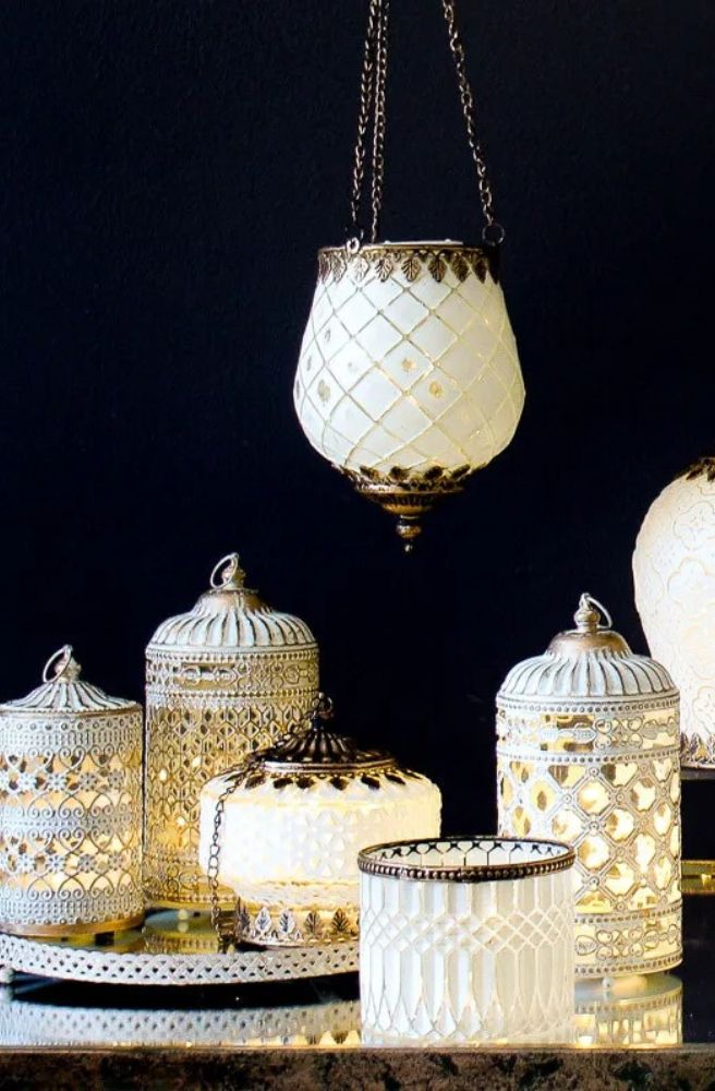 LED Lantern Squat White Colour, Boho Home Decor Lighting