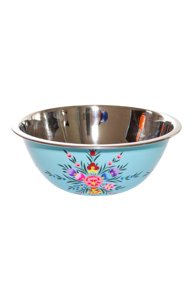aqua stainless steel mixing bowl hand painted boho style