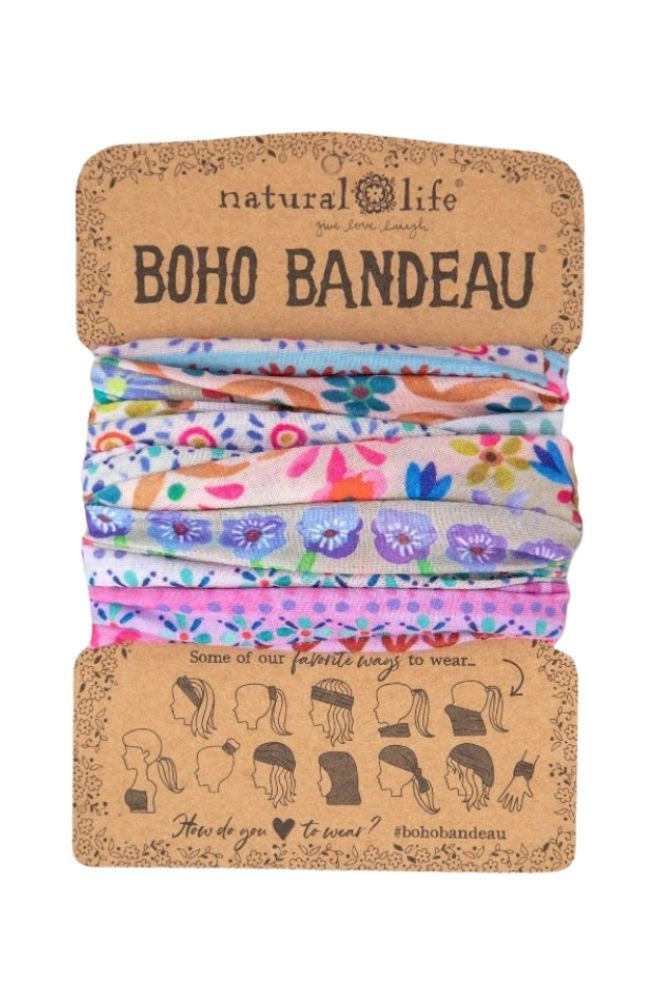 Boho Bandeau Cream Border, Stretch Knit Headband