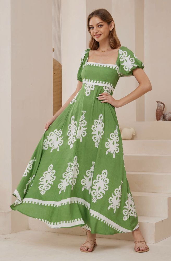 Bella Green Nero Maxi Dress, Boho Style