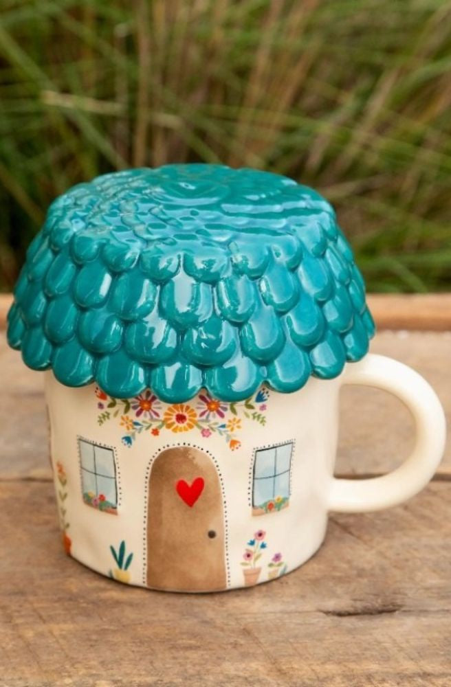 Cozy Cottage Mug with Lid, Boho Drinkware