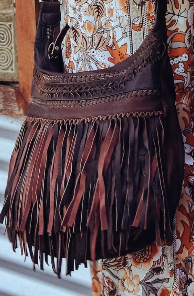 Nayeli Fringe Shoulder Bag, Bohemian Boho Leather Fringe Bag