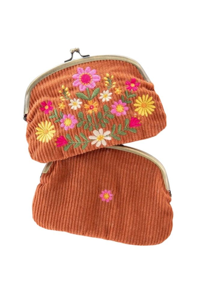 Double Kisslock Coin Purse Rust, Boho Retro Style