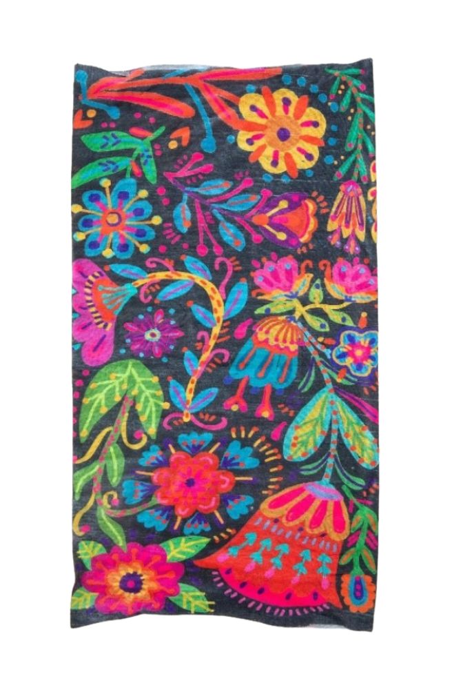 Boho Bandeau Charcoal Folk Flower, Floral Multi Coloured