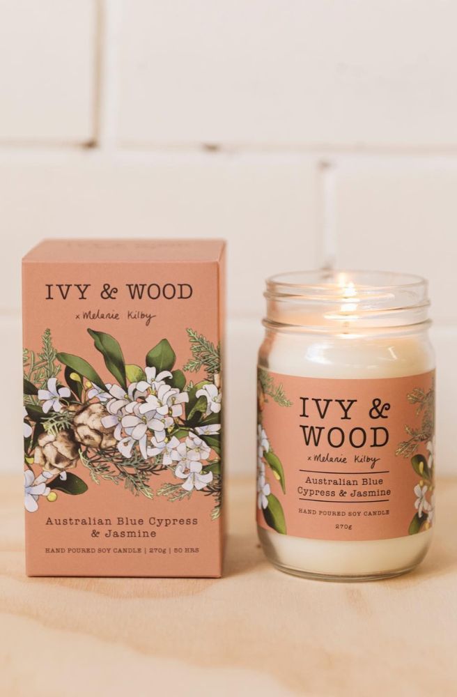 Australian Blue Cypress & Jasmine Candle, Boho Homewares