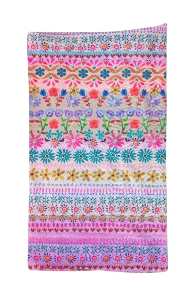 Boho Bandeau Cream Border, Multi Colour Floral Design