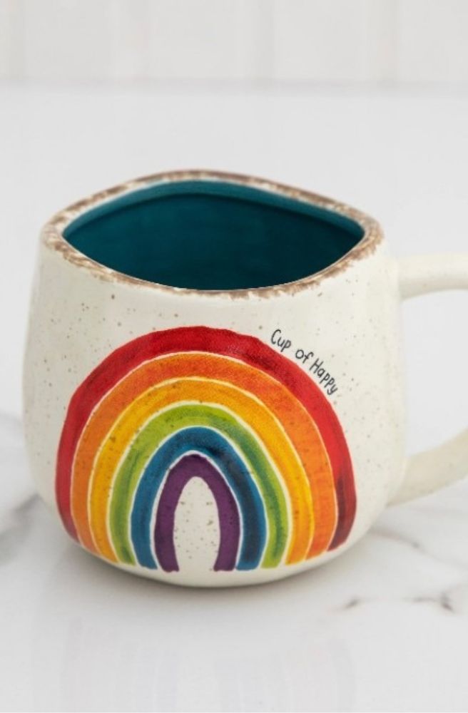 Artisan Rainbow Happy Mug, Quirky Gift Idea