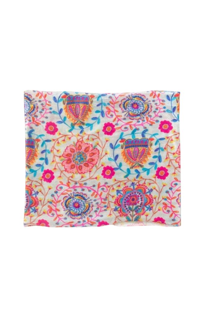 Boho Bandeau Half Black Print Folk Cream, Floral Design