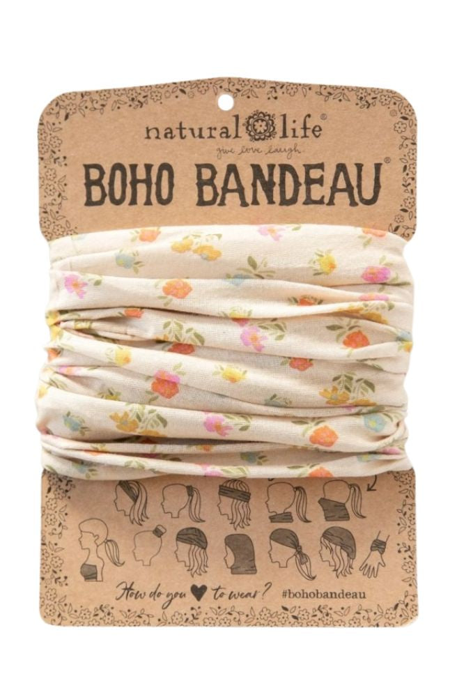 Boho Bandeau Ditsy Floral Pastel Cream, Stretch Knit Headband