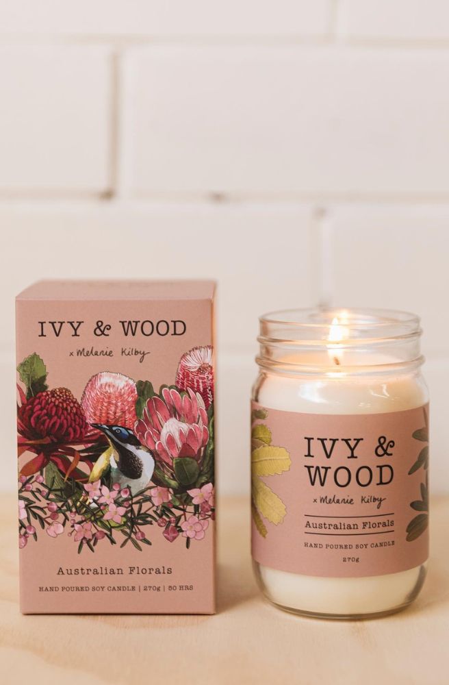 Australian Florals Candle, Boho Homewares