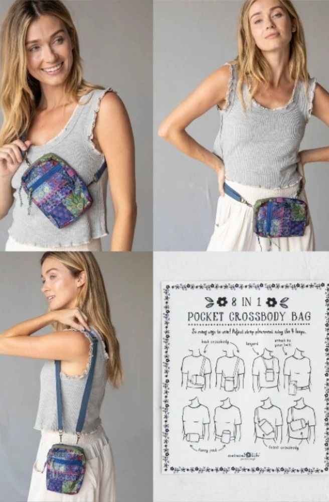 8 in 1 Pocket Crossbody Mandala Border, Multi-wear Design