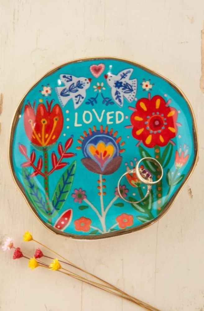 Artsy Trinket Dish Loved, Whimsical Folk Art Home Decor