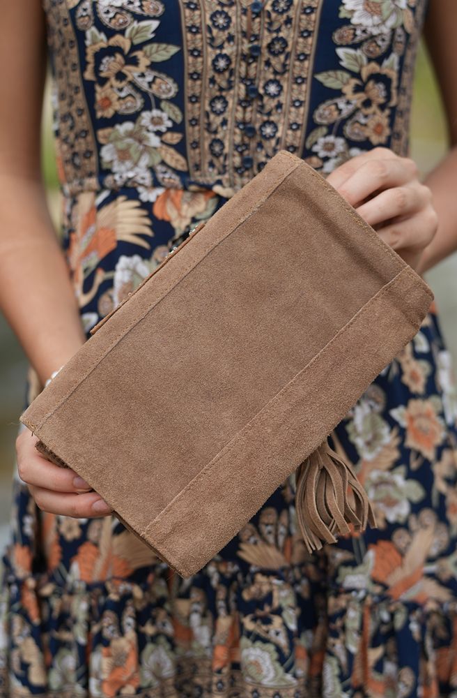 Beaded Suede Clutch, back view