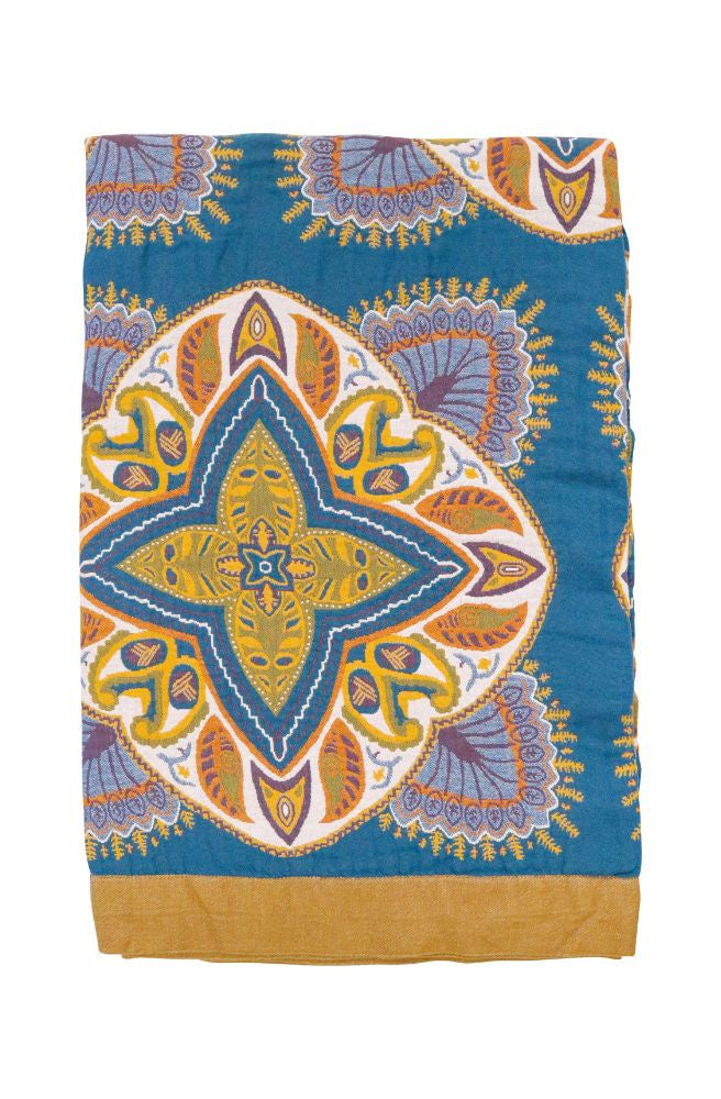 Bedspread Throw Clara, Boho Cotton Bedspread with Vintage Floral Design