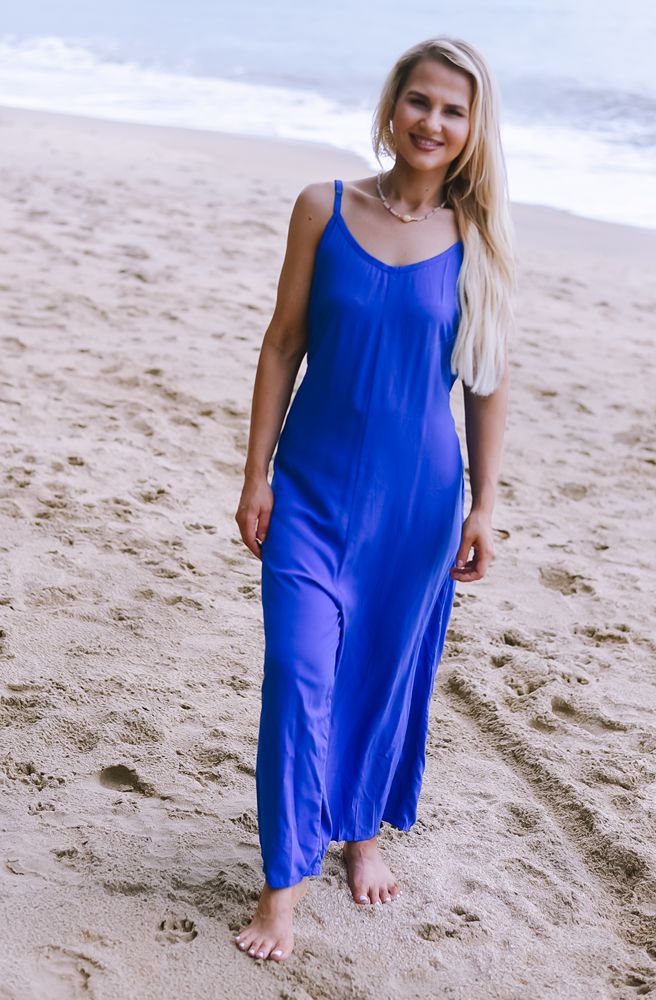 Blue Agave Adele Pantsuit, Relaxed Fit Wide Leg Jumpsuit in Blue Print