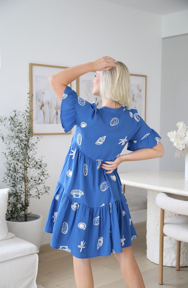 Blue Chloe Mini Dress, Boho Resort Style Back View