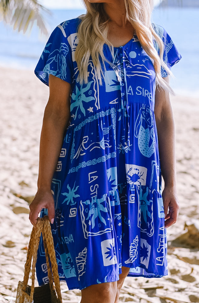 Blue Stella Zippy Dress, Close up of print