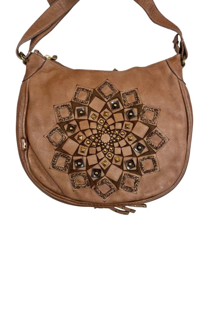 Carerra Zip Round Bag - Taupe, in close up detail view