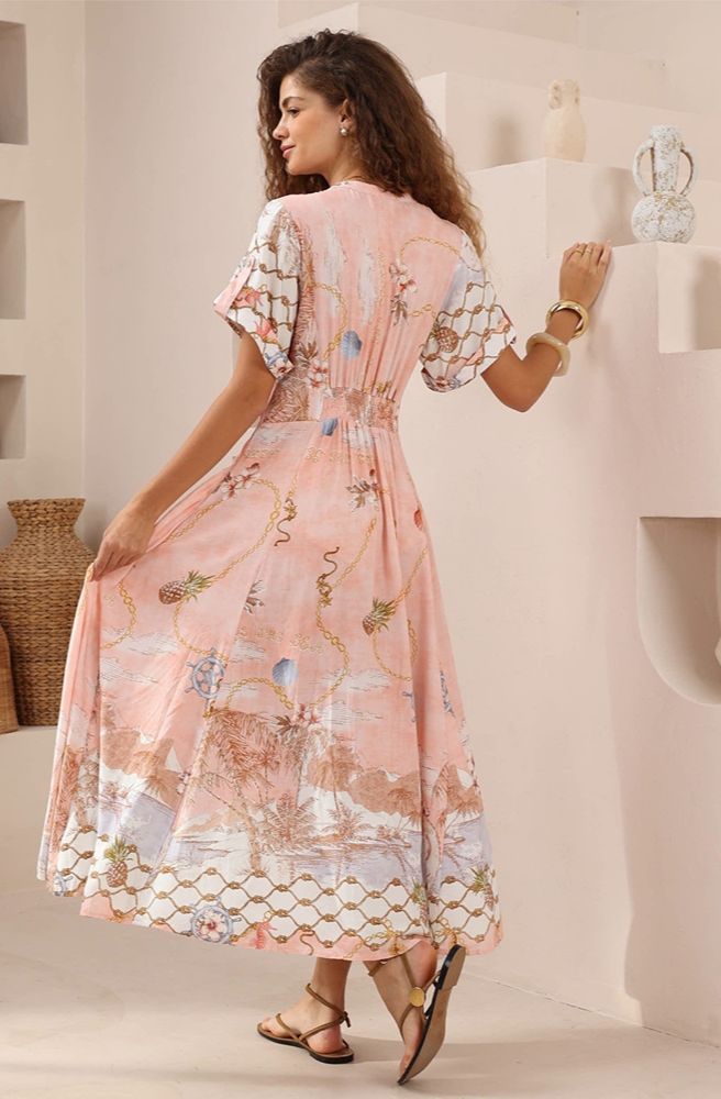 Castaway Dreams Baby Doll Dress, Boho Resort Style Back View