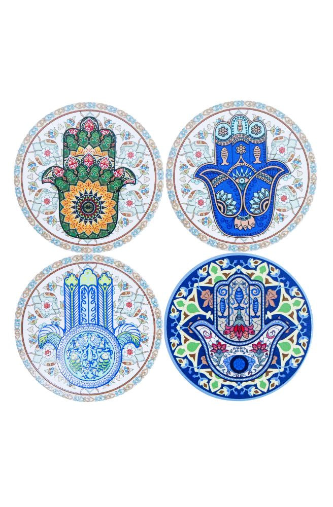 Coasters Set of 4 Hamsa Hand, Boho Homeware with Intricate Pattern