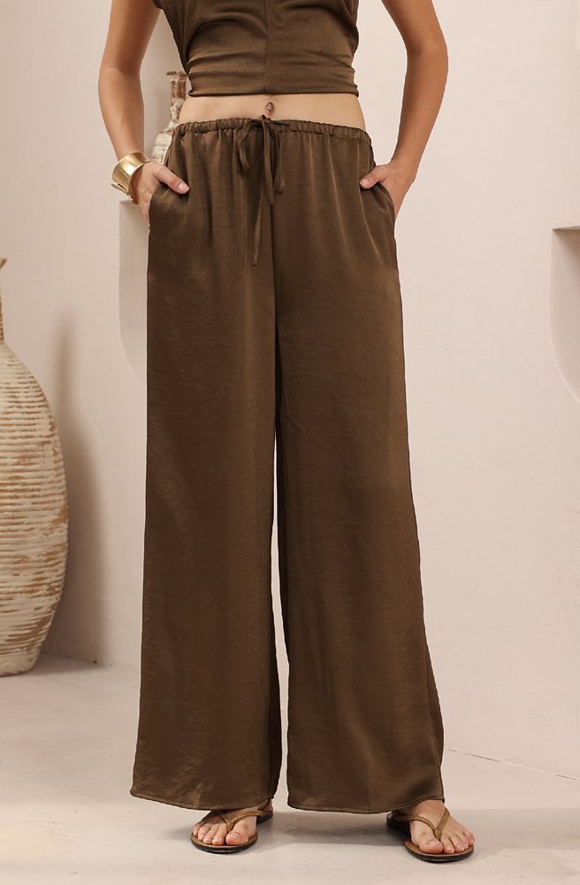Cocoa Drift Pants, Front View Full Length Wide Leg Pants