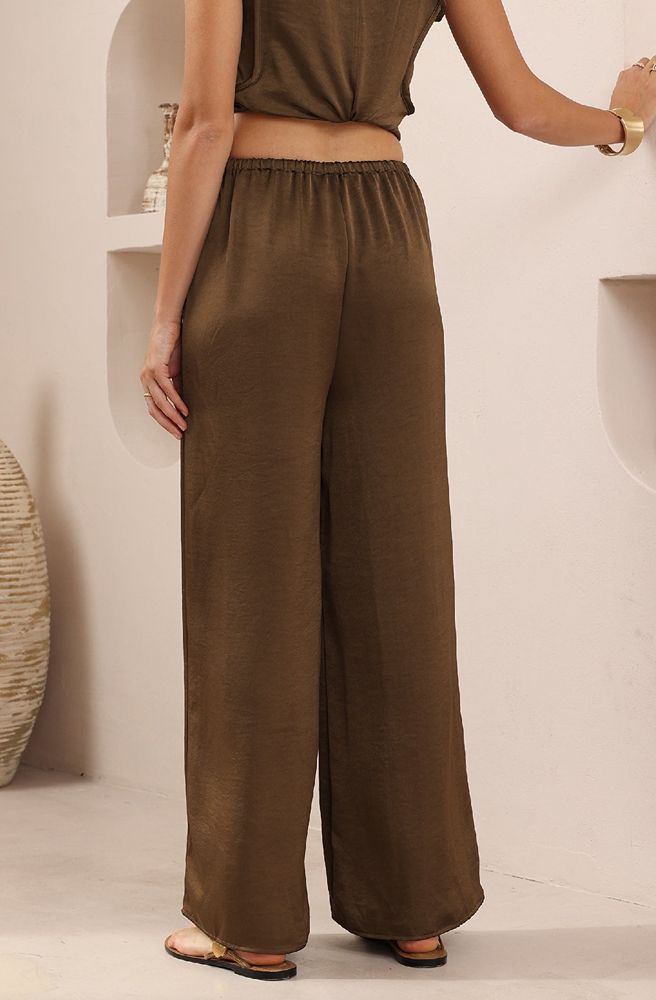 Cocoa Drift Pants, Soft Satin Finish Boho Lounge Pants