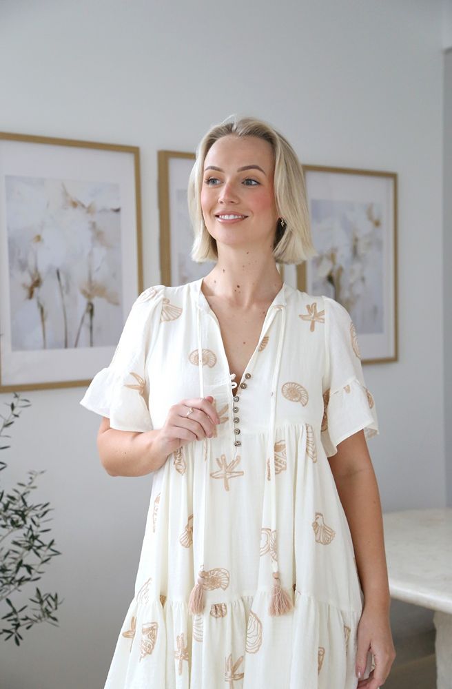 Cream Chloe Mini Dress, Boho Resort Style