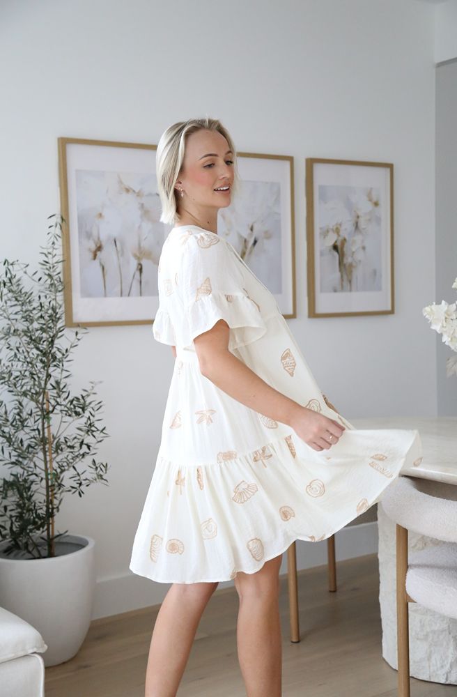 Cream Chloe Mini Dress, Boho Resort Side View