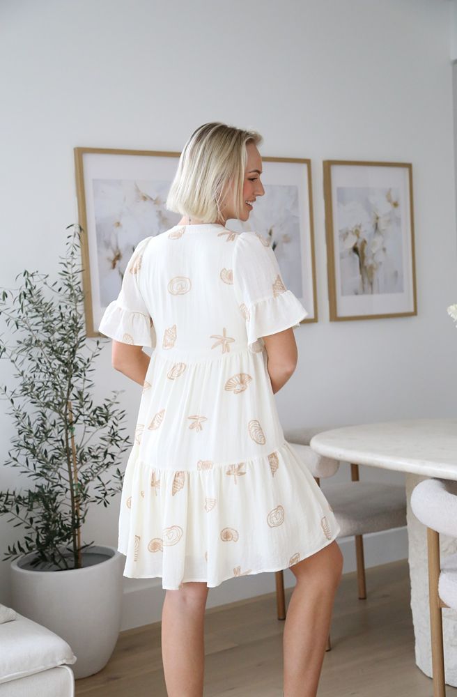 Cream Chloe Mini Dress, Boho Resort Style, Back View