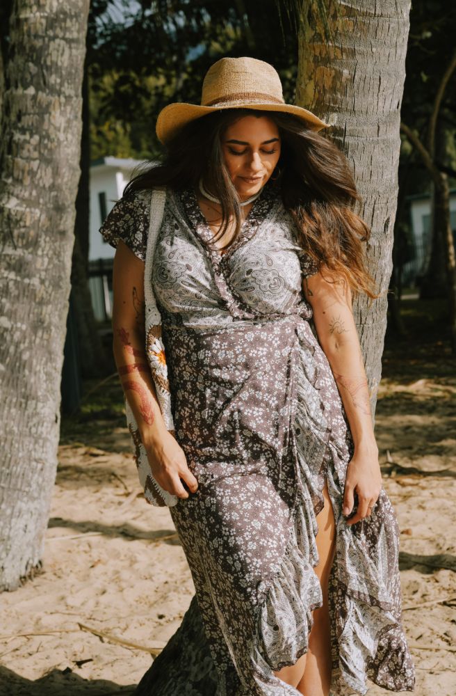 Chocolate Sunday Bettle Wrap  Dress