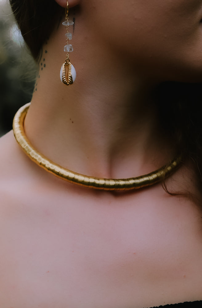 Brass Coil Thick River Song Choker, Boho Style Necklace