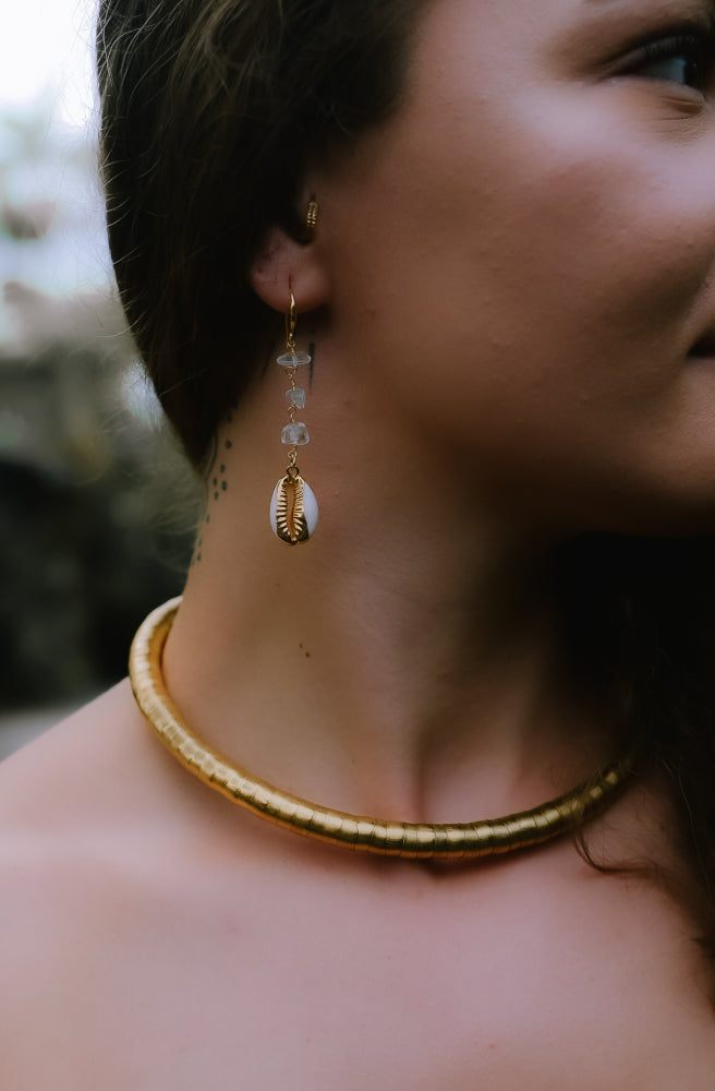 Cowrie Moonstone Earrings, Dangle Earrings Boho Jewellery