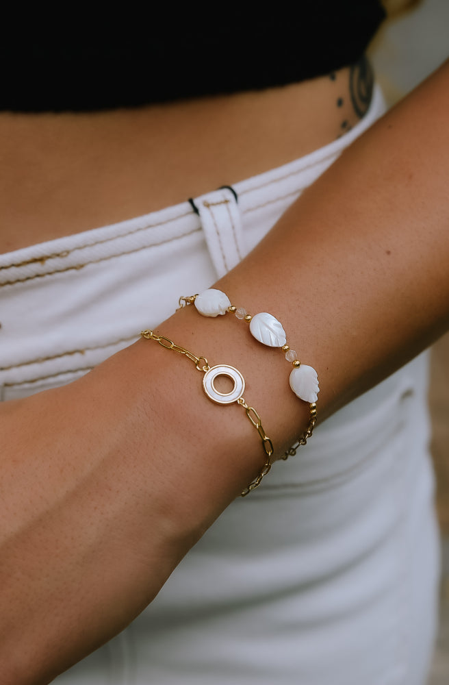 Pearl Orbelle Bracelet, Boho Style Mother of Pearl Inlay