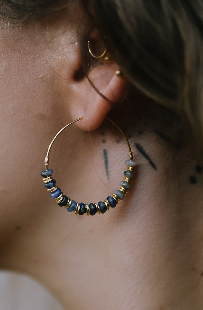 Sodalite Hoops, Boho Style Earrings