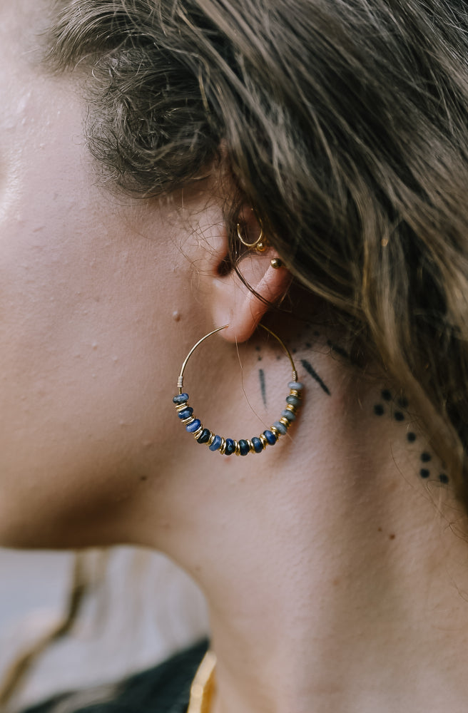 Sodalite Hoops, Boho Gemstone Earrings