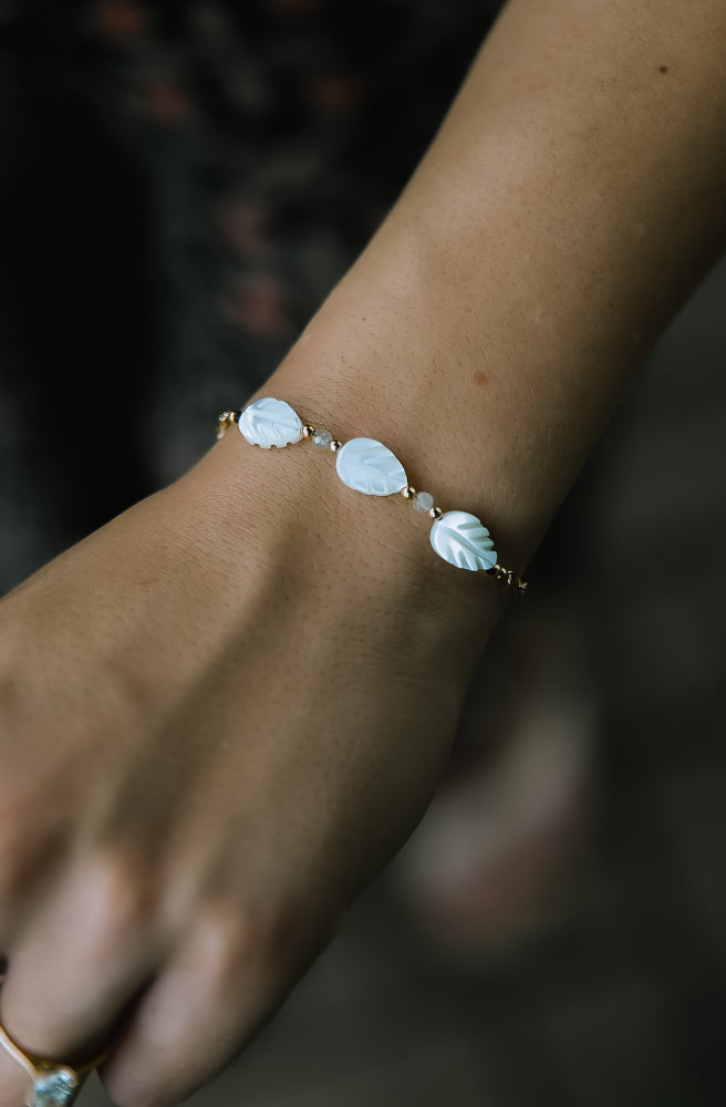 Moonstone Leaf Bracelet, Mother of Pearl Design