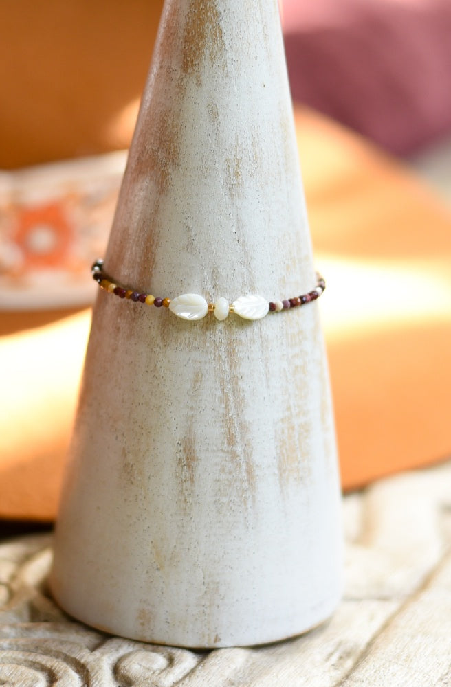Mother of Pearl Magic Leaf Gem Stone Bracelet, Boho Style