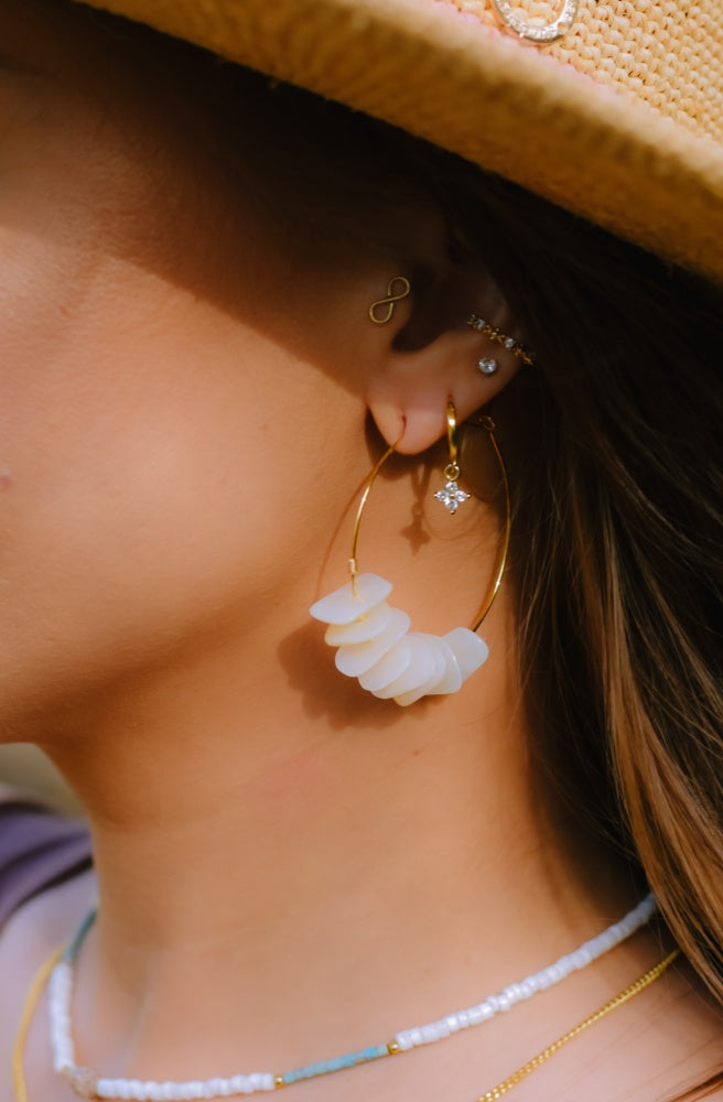 Ocean Breeze Shell Hoops, Coastal Boho Chic Earrings