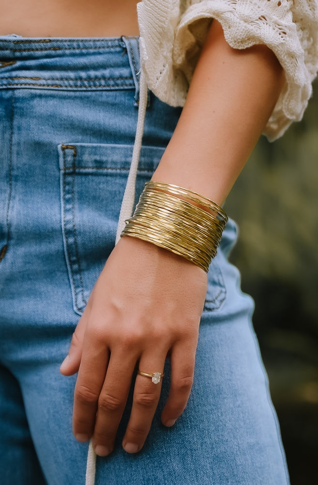 Gold Sun Rays Bangle, Boho Style Cuff