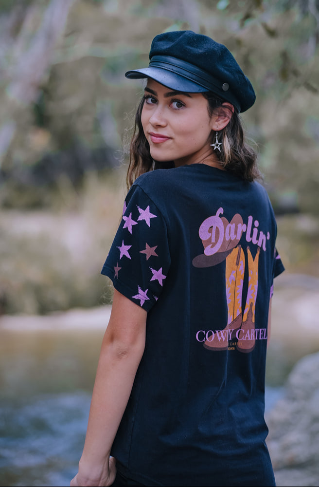 Darlin Cowboy Tee Black, Vintage-Inspired Graphic T-Shirt