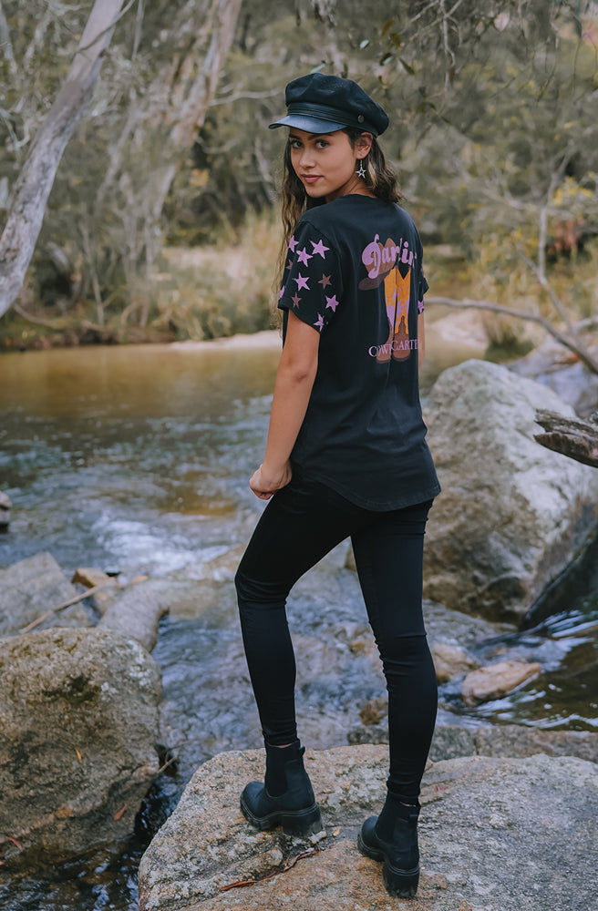 Darlin Cowboy Tee Black, Relaxed Fit Women’s Cotton Tee