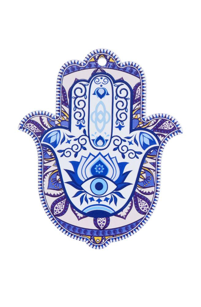 Decorative Hamsa Hand, Blue Ceramic Boho Style Home Decor