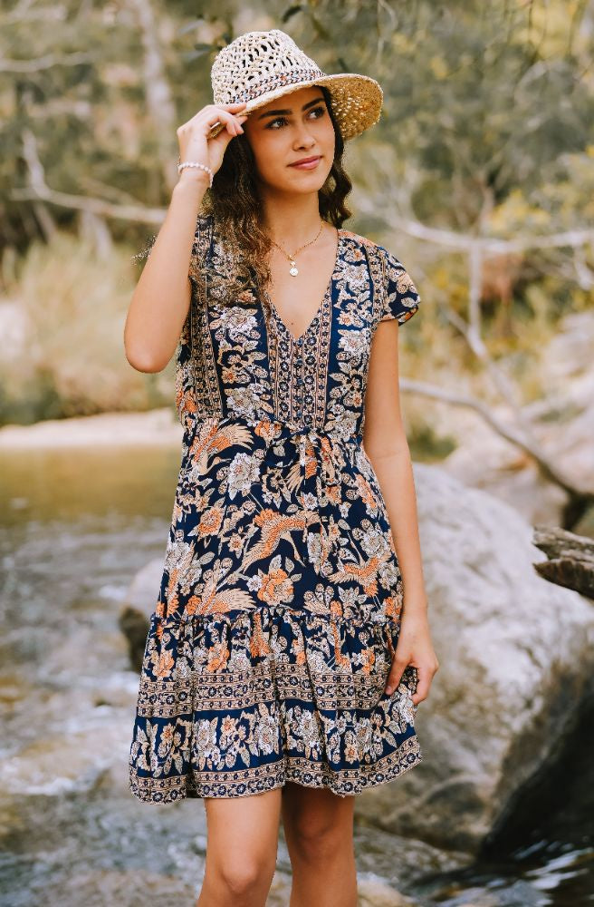 Dreambird Nicki Mini Dress, Boho Floral Print Women’s Mini