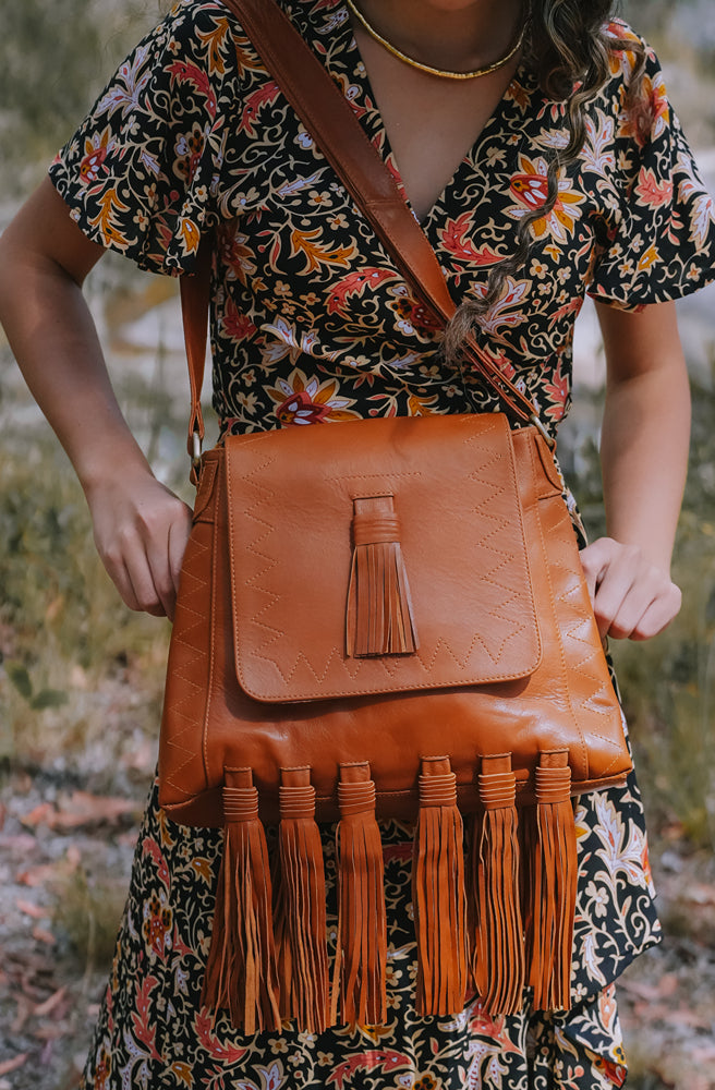 Dusk Shoulder Bag, Handmade Leather Shoulder Bag with Boho Detailing