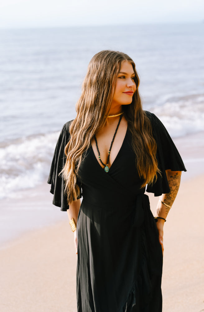 Ebony Combi Wrap Dress, V Neckline