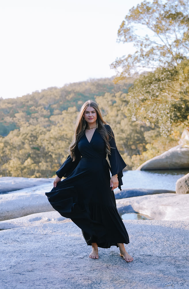 Ebony Saradon Dress, Boho Style Wrap Dress